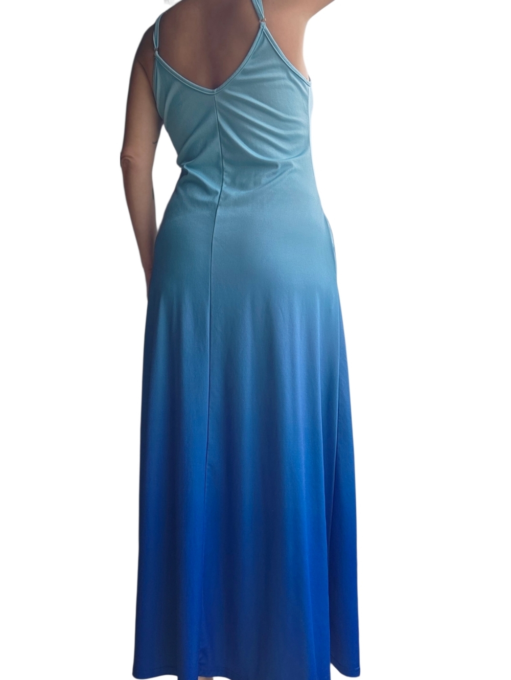 Necklace & Maxi Dress - Ombre Dress & Blue Layered Chain Necklace - Beach Outfit
